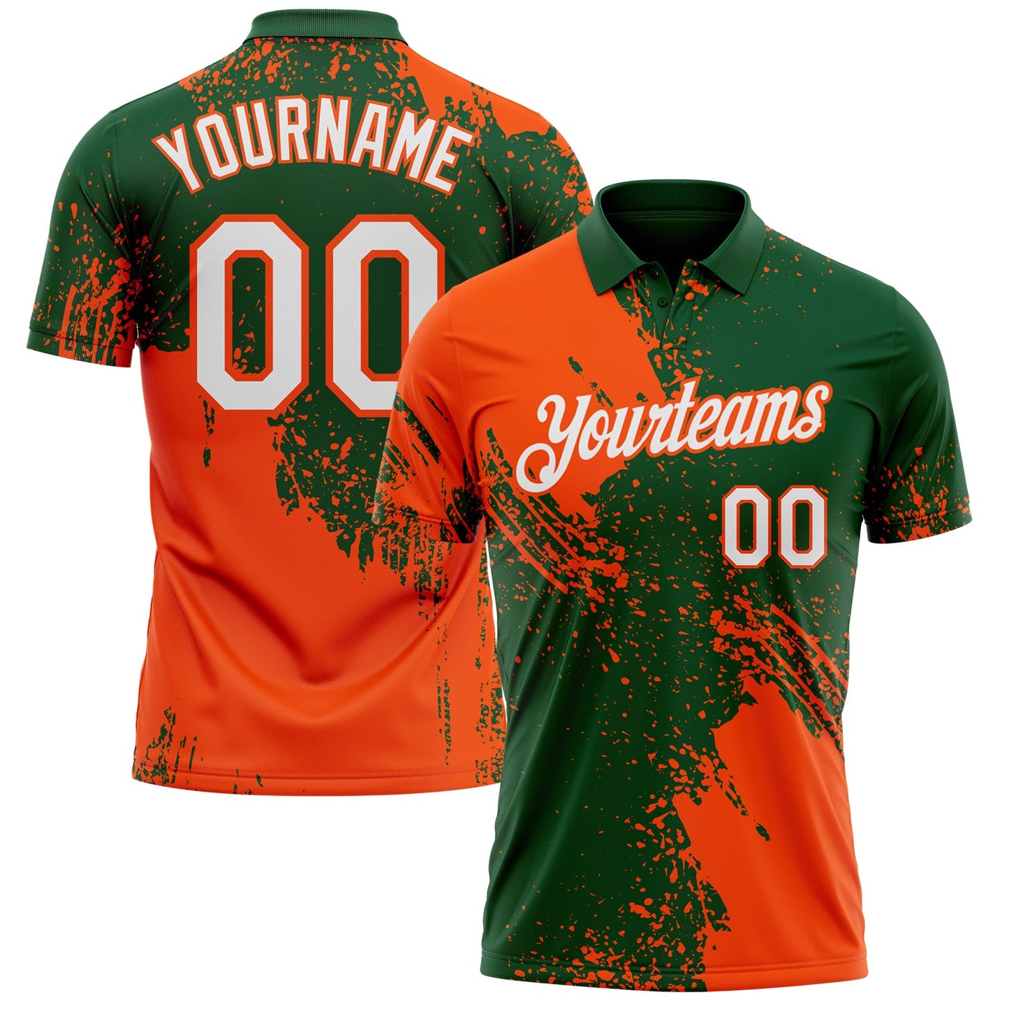 Custom Green White-Orange Distressed Scratch Brush Stroke Performance Polo Shirt - Main View