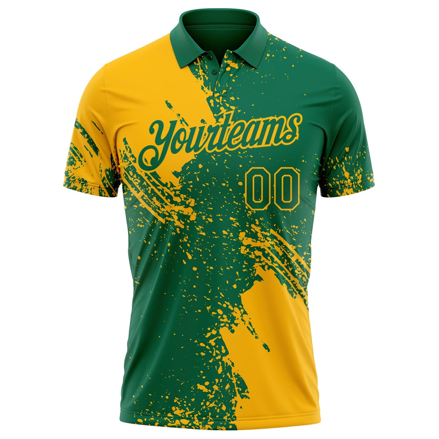 Custom Kelly Green-Gold Distressed Scratch Brush Stroke Performance Polo Shirt view 2