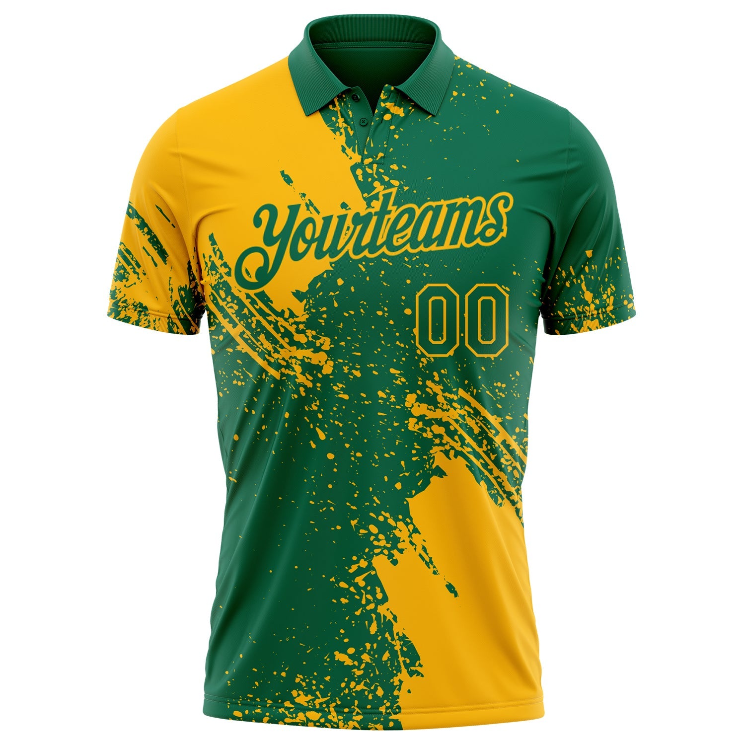 Custom Kelly Green-Gold Distressed Scratch Brush Stroke Performance Polo Shirt view 2