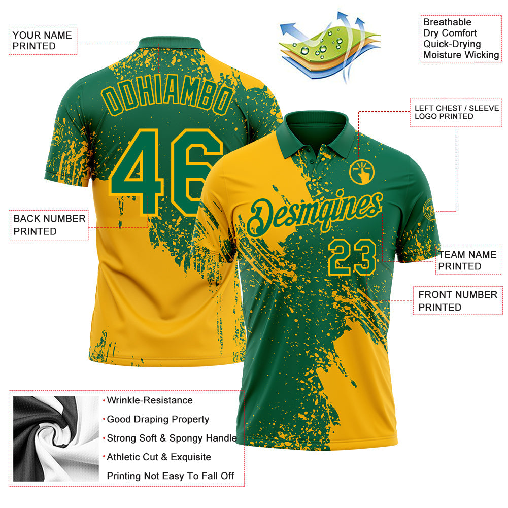 Custom Kelly Green-Gold Distressed Scratch Brush Stroke Performance Polo Shirt view 3