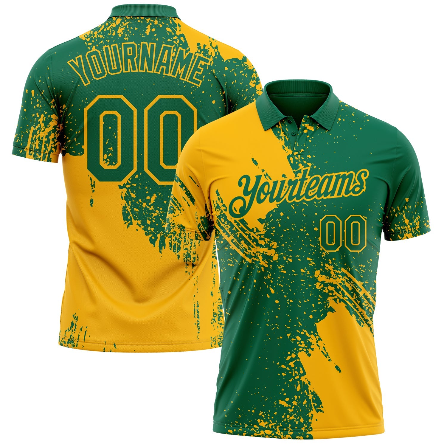 Custom Kelly Green-Gold Distressed Scratch Brush Stroke Performance Polo Shirt - Main View
