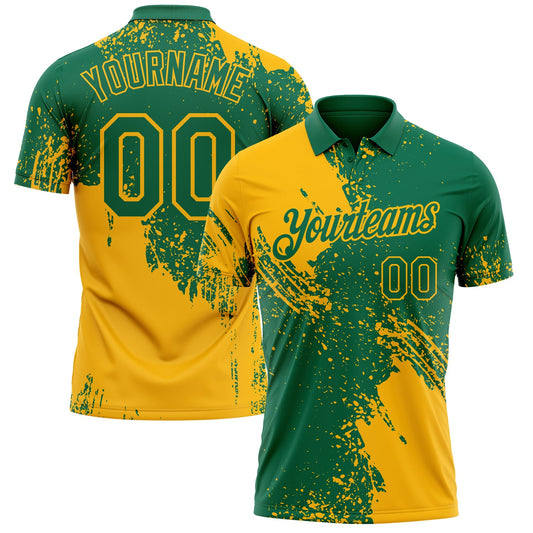 Custom Kelly Green-Gold Distressed Scratch Brush Stroke Performance Polo Shirt - Main View