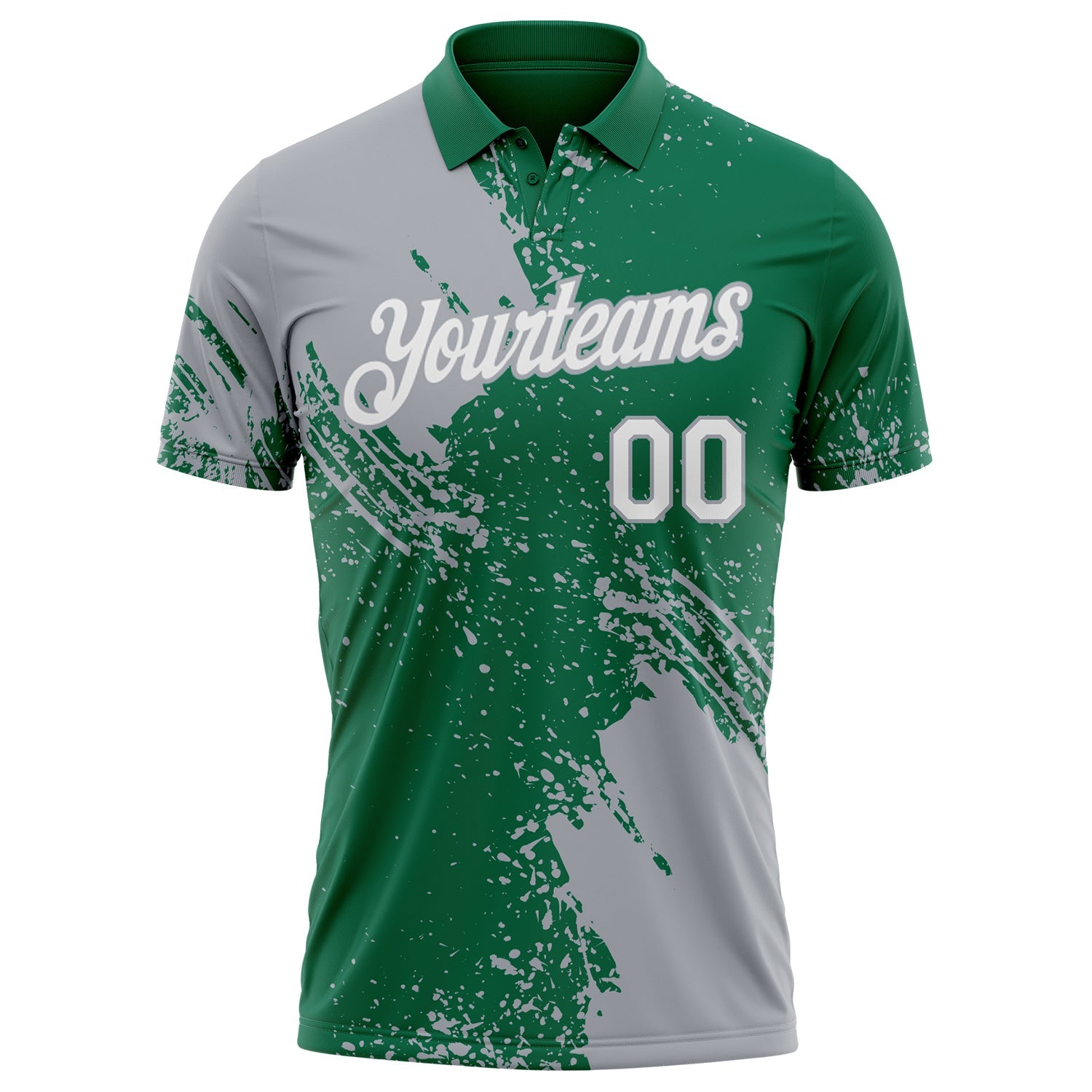 Custom Kelly Green White-Gray Distressed Scratch Brush Stroke Performance Polo Shirt view 2