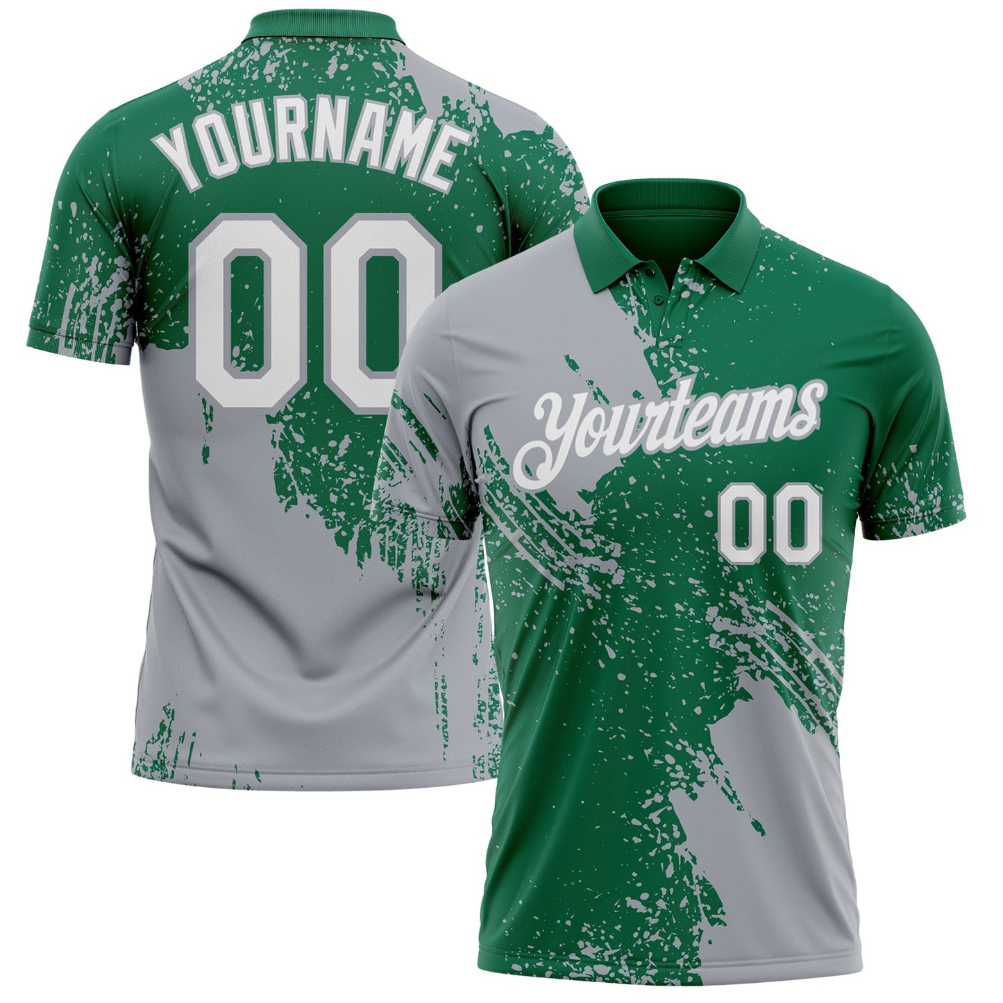 Custom Kelly Green White-Gray Distressed Scratch Brush Stroke Performance Polo Shirt - Main View