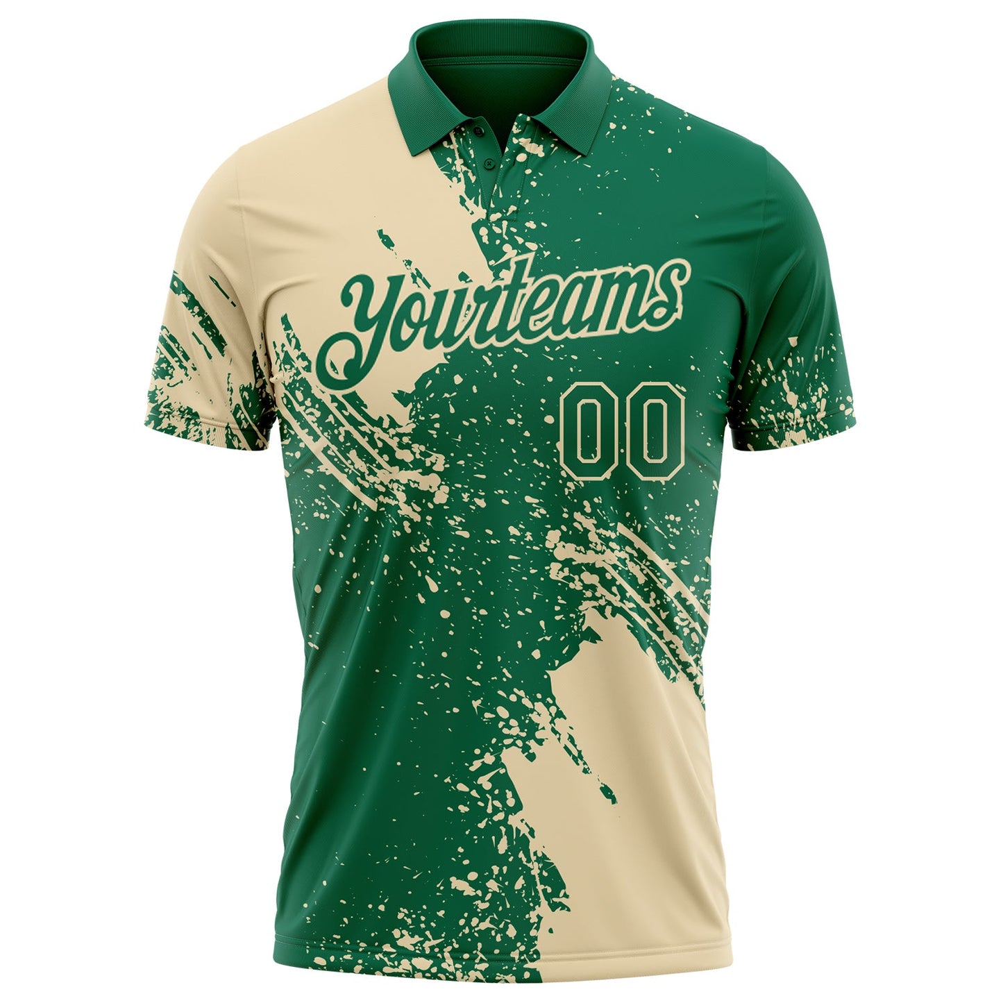 Custom Kelly Green-Cream Distressed Scratch Brush Stroke Performance Polo Shirt view 2