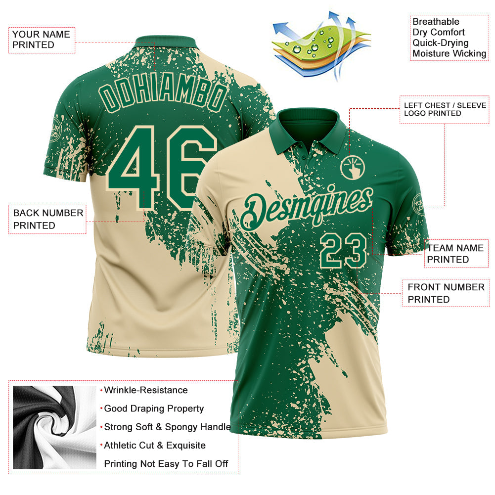 Custom Kelly Green-Cream Distressed Scratch Brush Stroke Performance Polo Shirt view 3