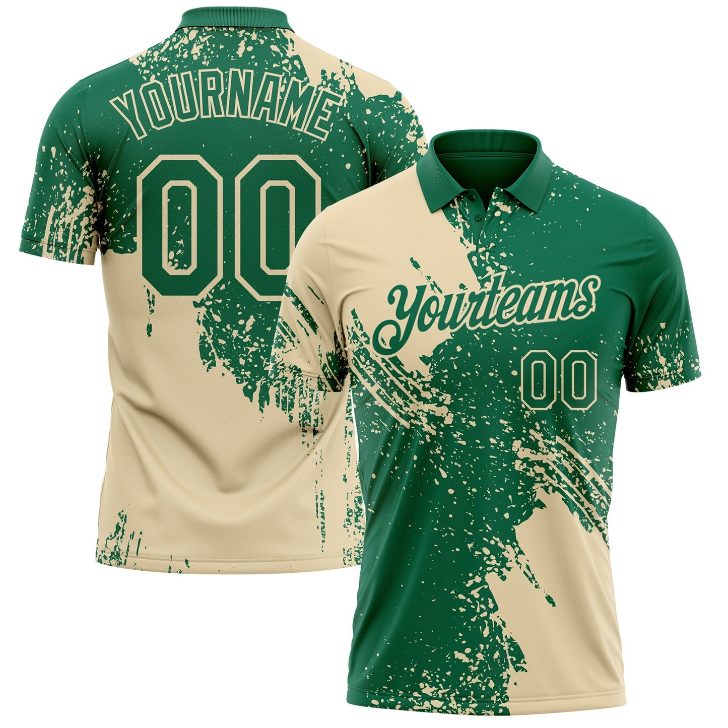 Custom Kelly Green-Cream Distressed Scratch Brush Stroke Performance Polo Shirt - Main View