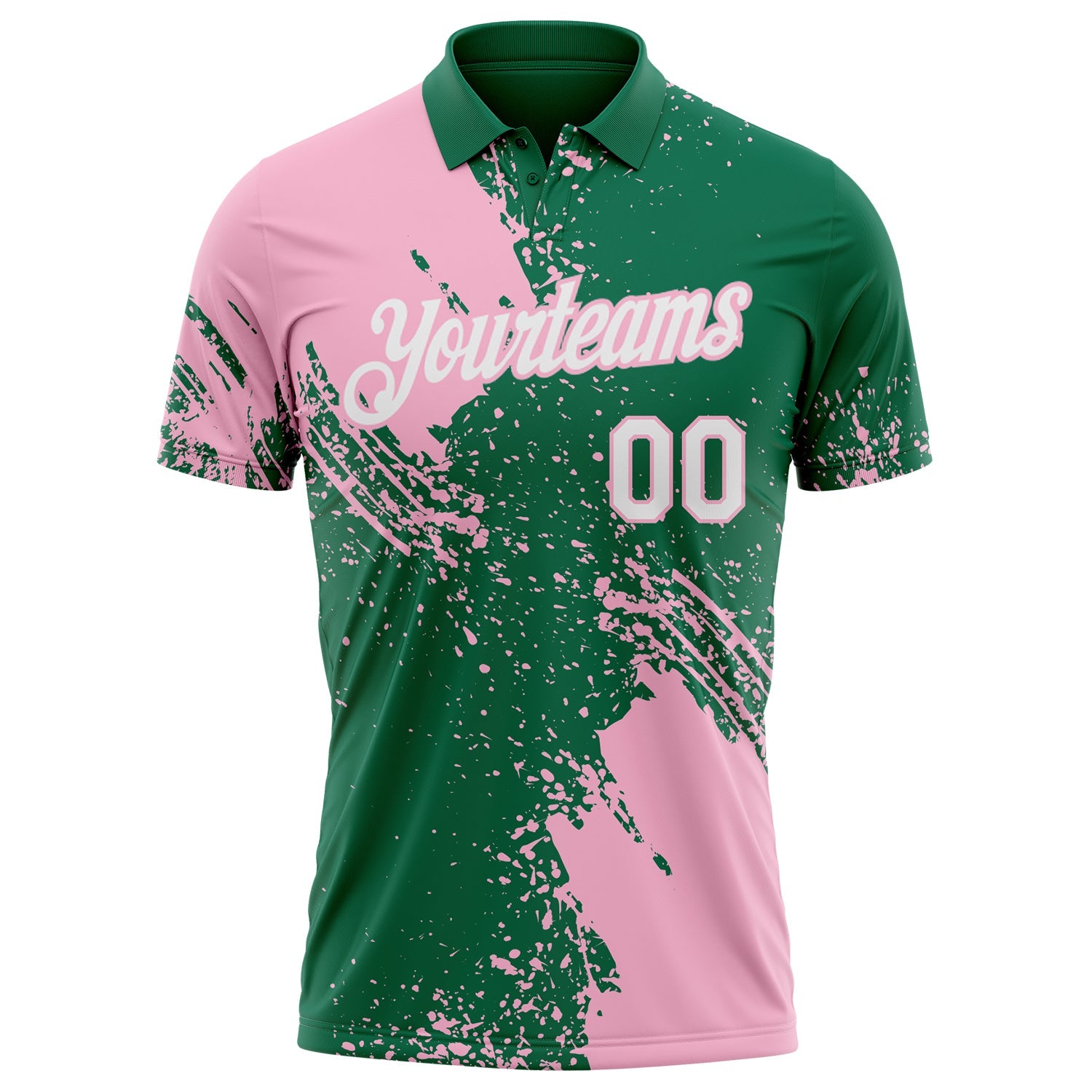 Custom Kelly Green White-Light Pink Distressed Scratch Brush Stroke Performance Polo Shirt view 2
