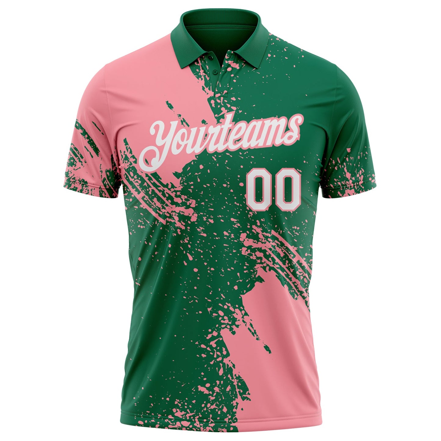 Custom Kelly Green White-Medium Pink Distressed Scratch Brush Stroke Performance Polo Shirt view 2