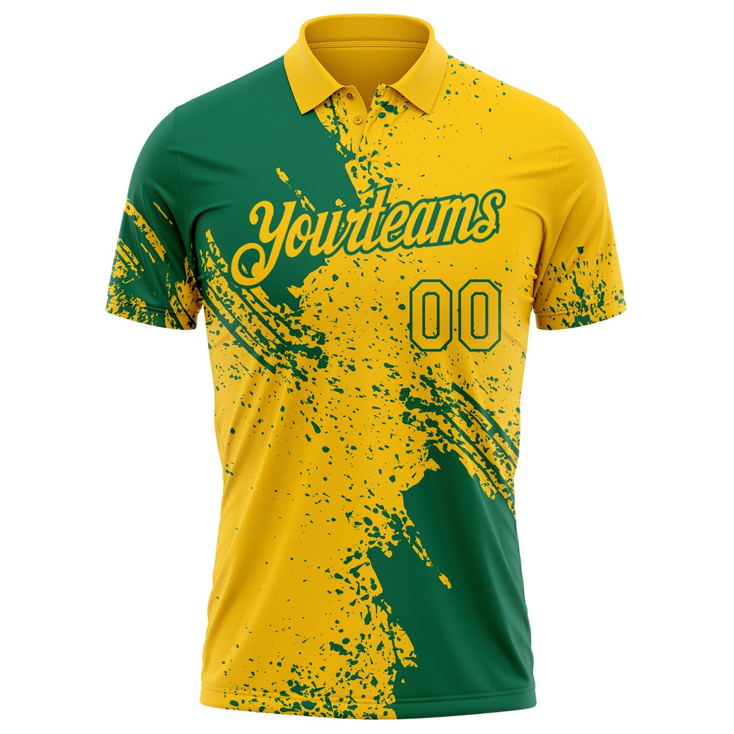 Custom Yellow-Kelly Green Distressed Scratch Brush Stroke Performance Polo Shirt view 2
