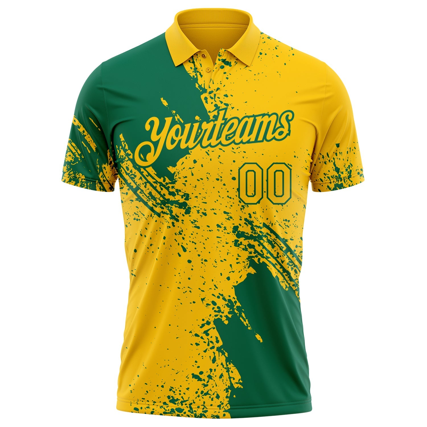 Custom Yellow-Kelly Green Distressed Scratch Brush Stroke Performance Polo Shirt view 2