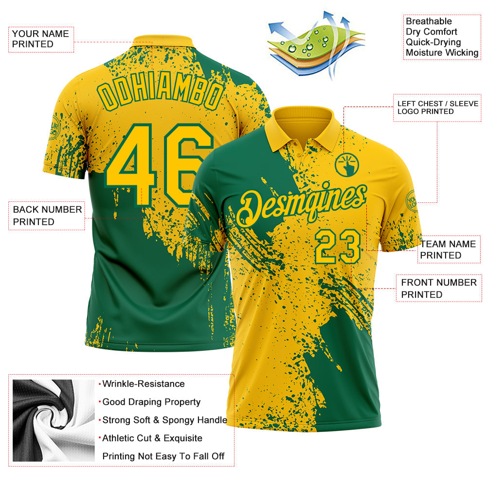 Custom Yellow-Kelly Green Distressed Scratch Brush Stroke Performance Polo Shirt view 3