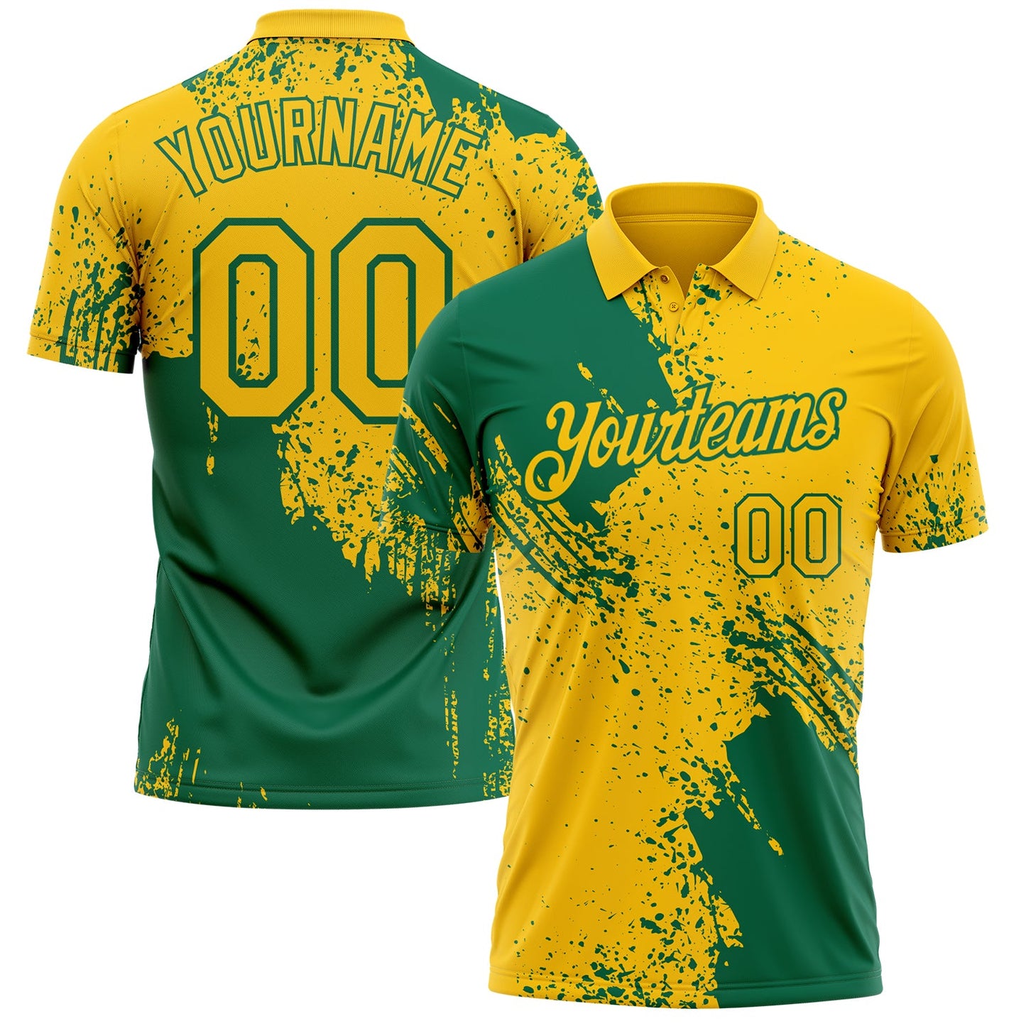 Custom Yellow-Kelly Green Distressed Scratch Brush Stroke Performance Polo Shirt - Main View