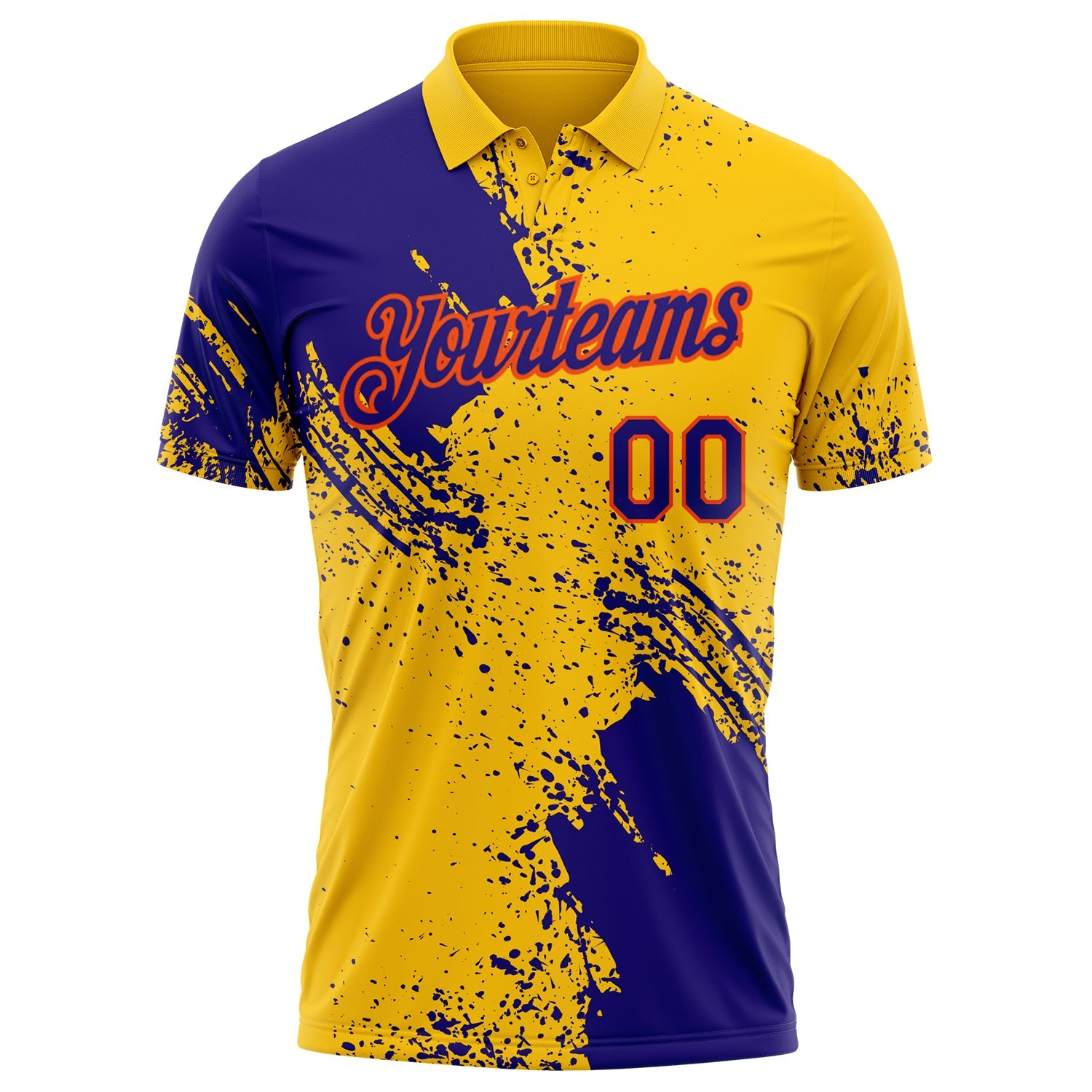 Custom Yellow Dark Purple-Orange Distressed Scratch Brush Stroke Performance Polo Shirt view 2