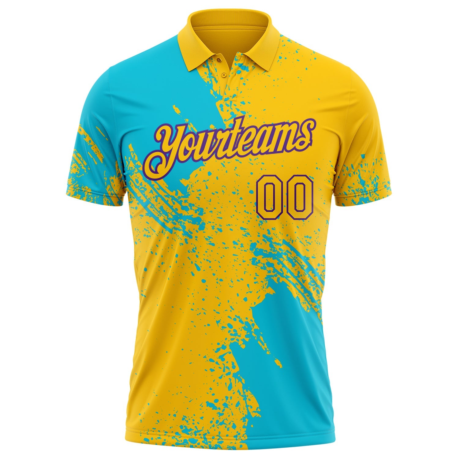 Custom Yellow Lakes Blue-Purple Distressed Scratch Brush Stroke Performance Polo Shirt view 2