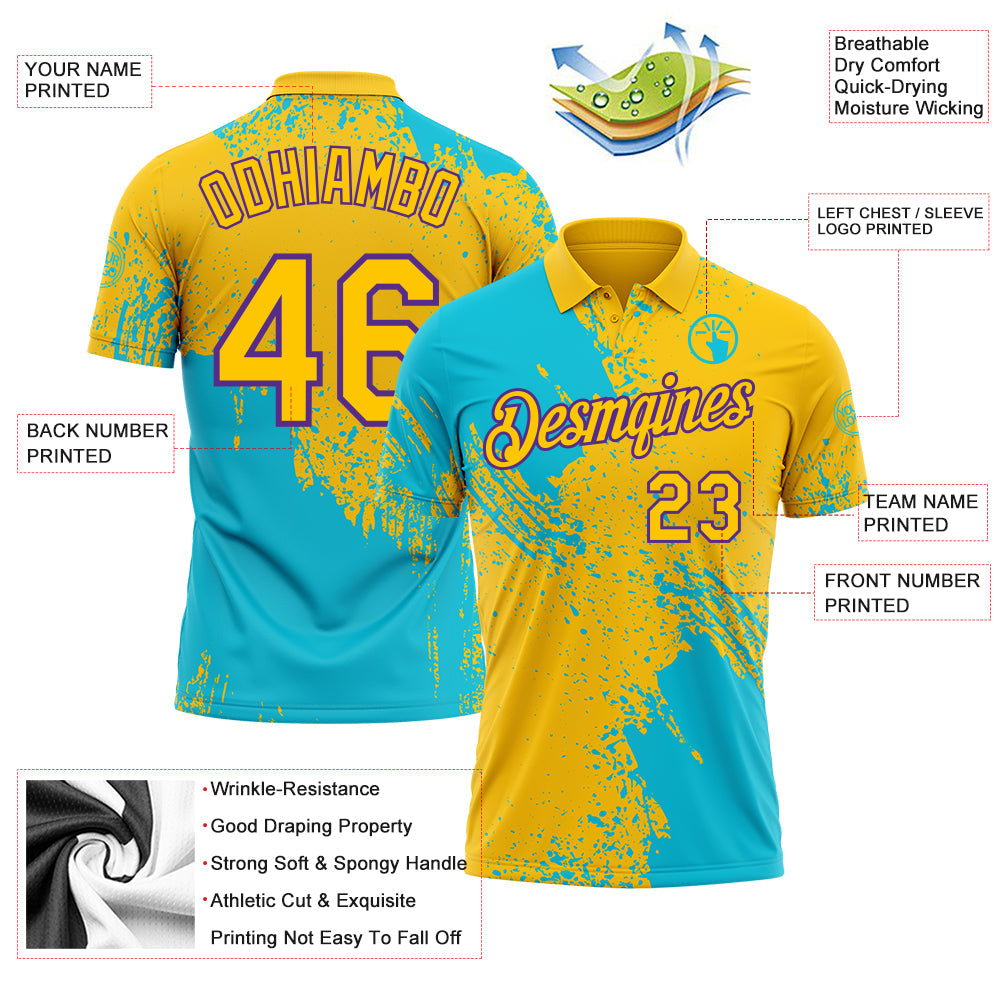 Custom Yellow Lakes Blue-Purple Distressed Scratch Brush Stroke Performance Polo Shirt view 3
