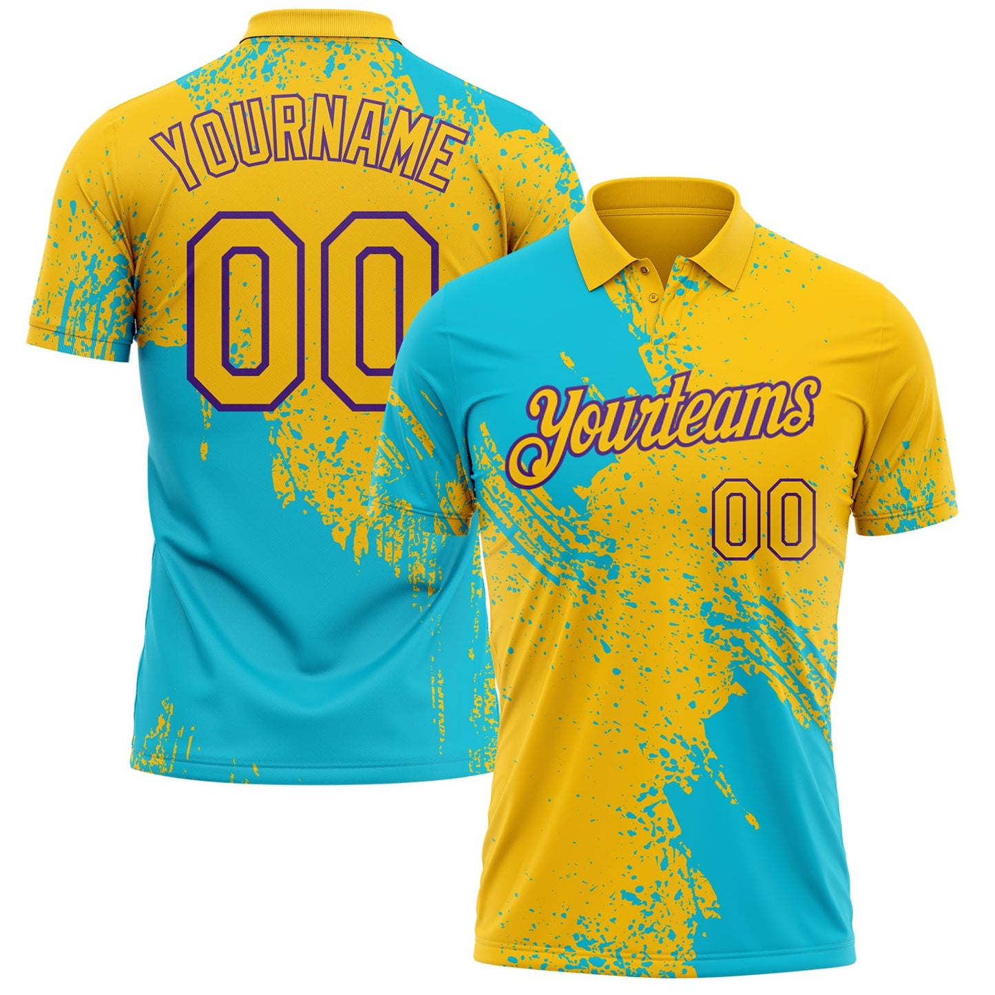 Custom Yellow Lakes Blue-Purple Distressed Scratch Brush Stroke Performance Polo Shirt - Main View