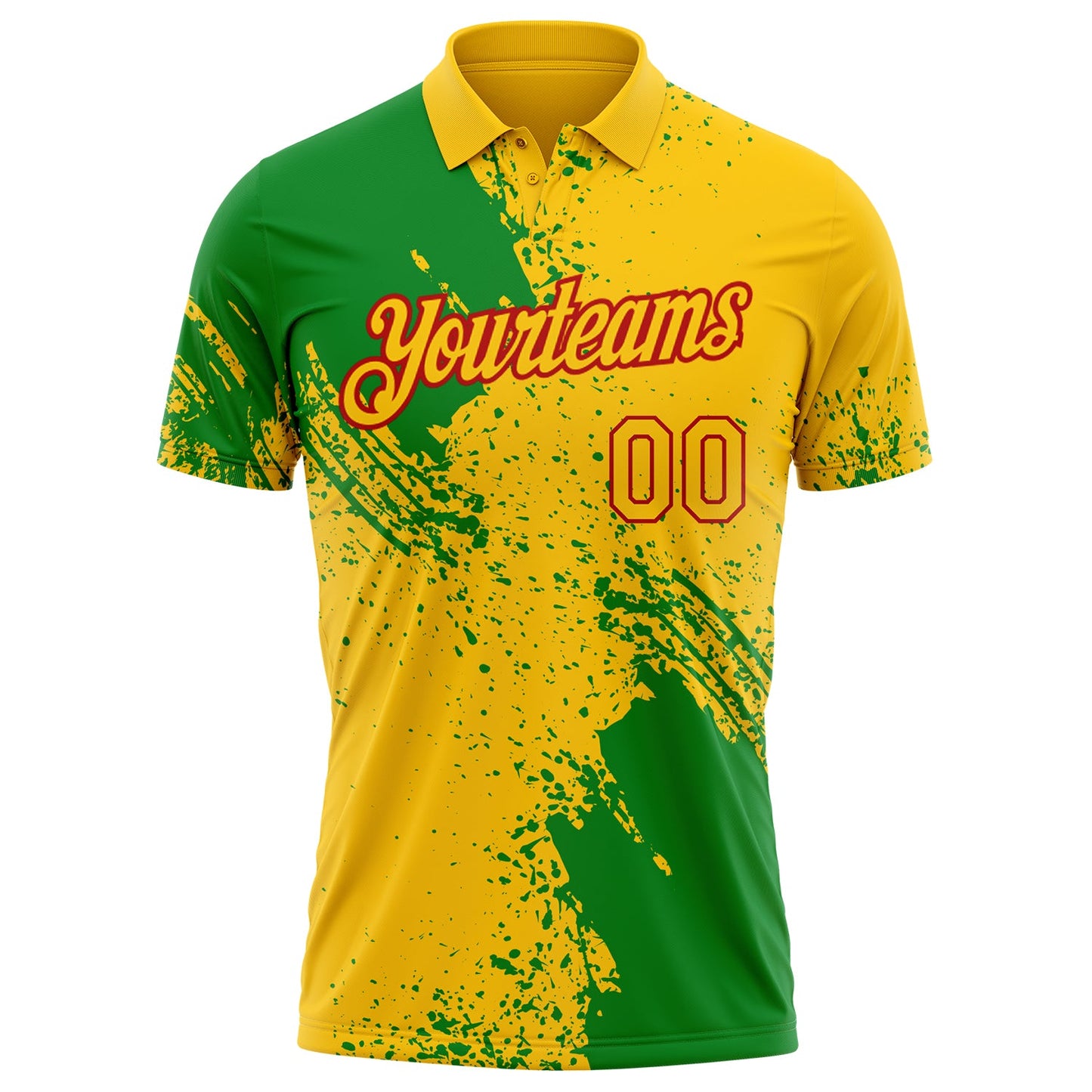 Custom Yellow Grass Green-Red Distressed Scratch Brush Stroke Performance Polo Shirt view 2