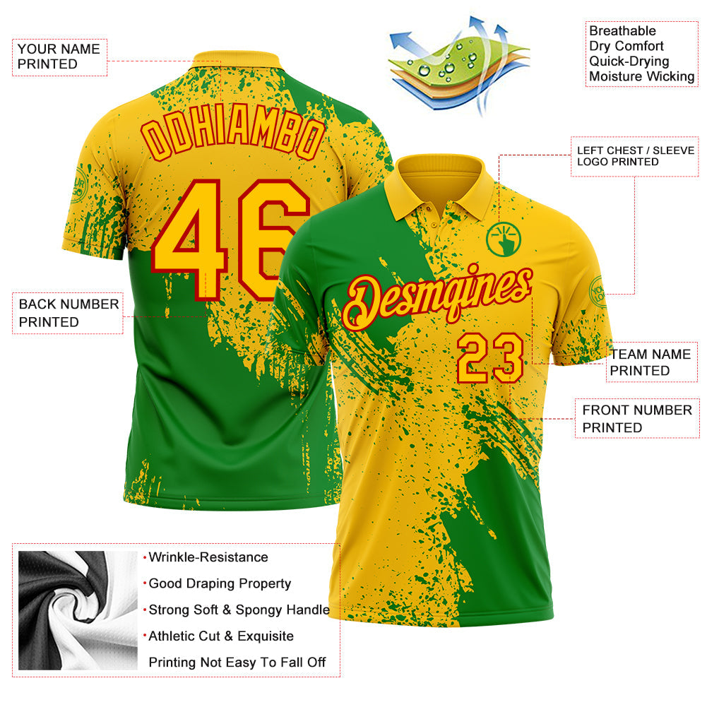 Custom Yellow Grass Green-Red Distressed Scratch Brush Stroke Performance Polo Shirt view 3