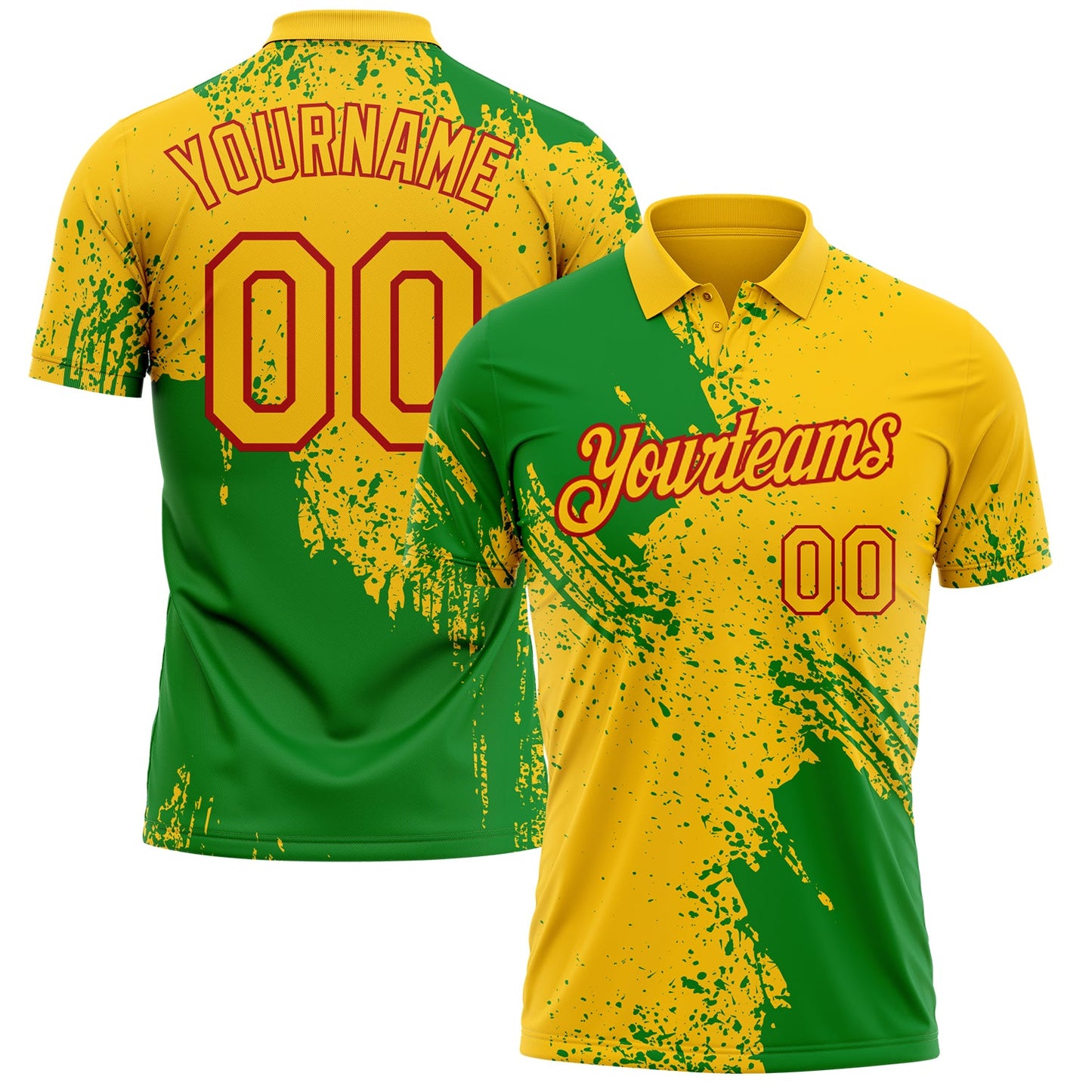 Custom Yellow Grass Green-Red Distressed Scratch Brush Stroke Performance Polo Shirt - Main View