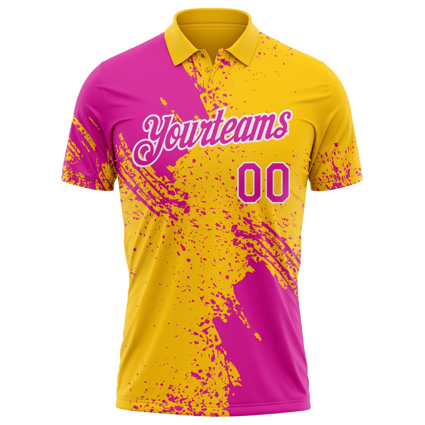 Custom Yellow Deep Pink-White Distressed Scratch Brush Stroke Performance Polo Shirt view 2
