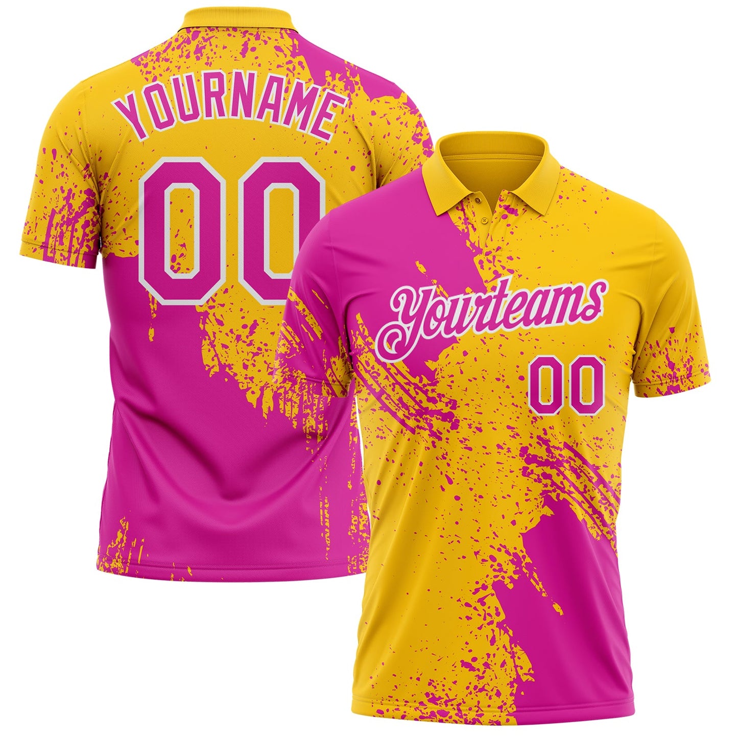 Custom Yellow Deep Pink-White Distressed Scratch Brush Stroke Performance Polo Shirt - Main View