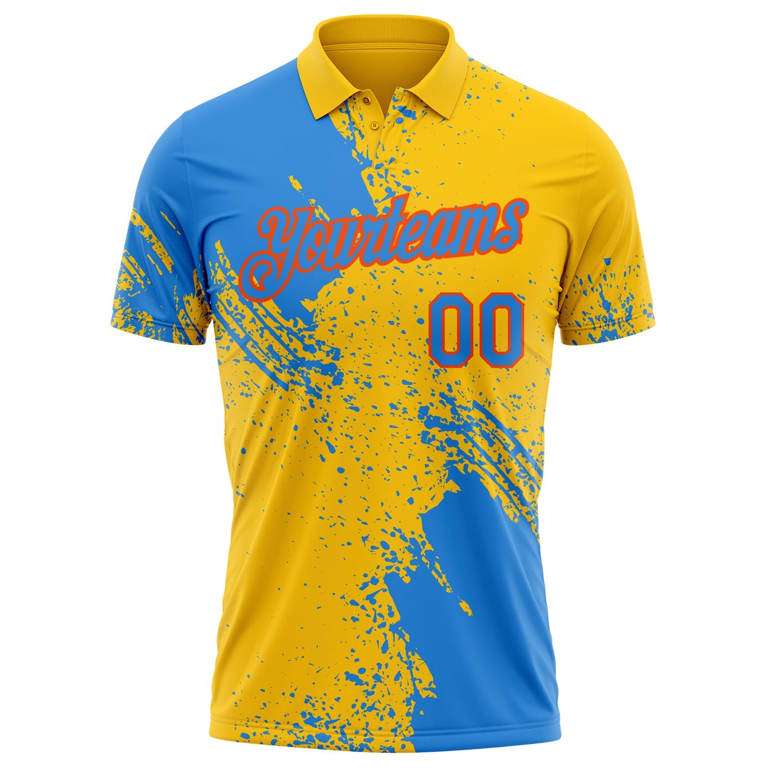 Custom Yellow Powder Blue-Orange Distressed Scratch Brush Stroke Performance Polo Shirt view 2