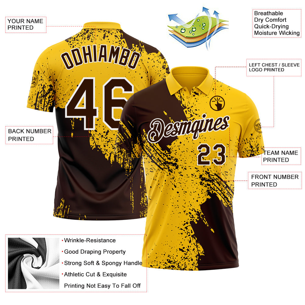 Custom Yellow Brown-White Distressed Scratch Brush Stroke Performance Polo Shirt view 3