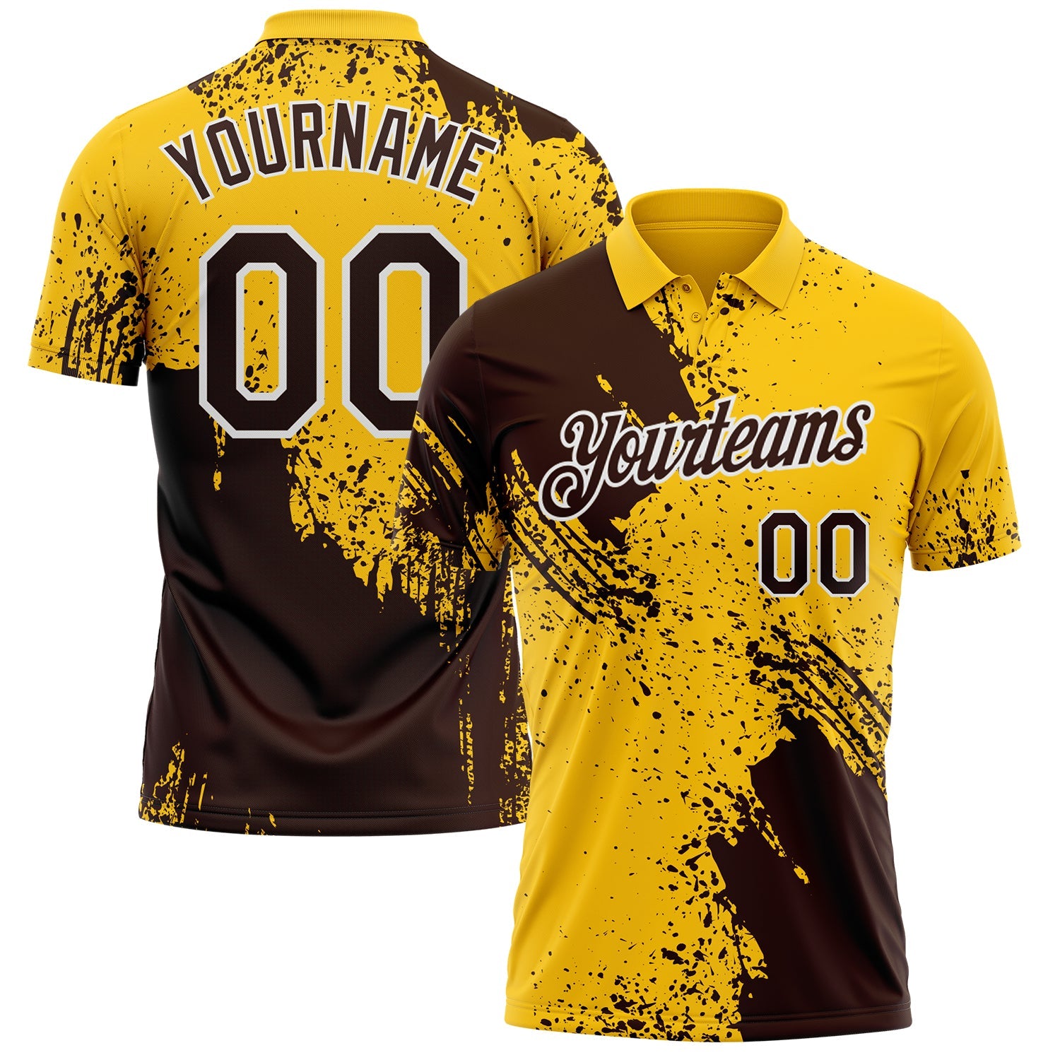 Custom Yellow Brown-White Distressed Scratch Brush Stroke Performance Polo Shirt - Main View