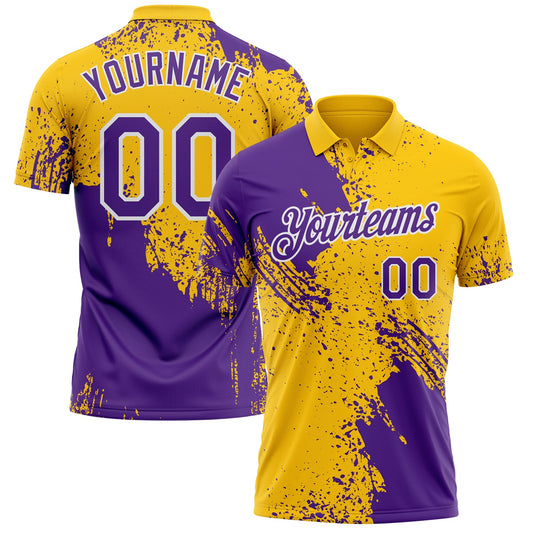 Custom Yellow Purple-White Distressed Scratch Brush Stroke Performance Polo Shirt - Main View