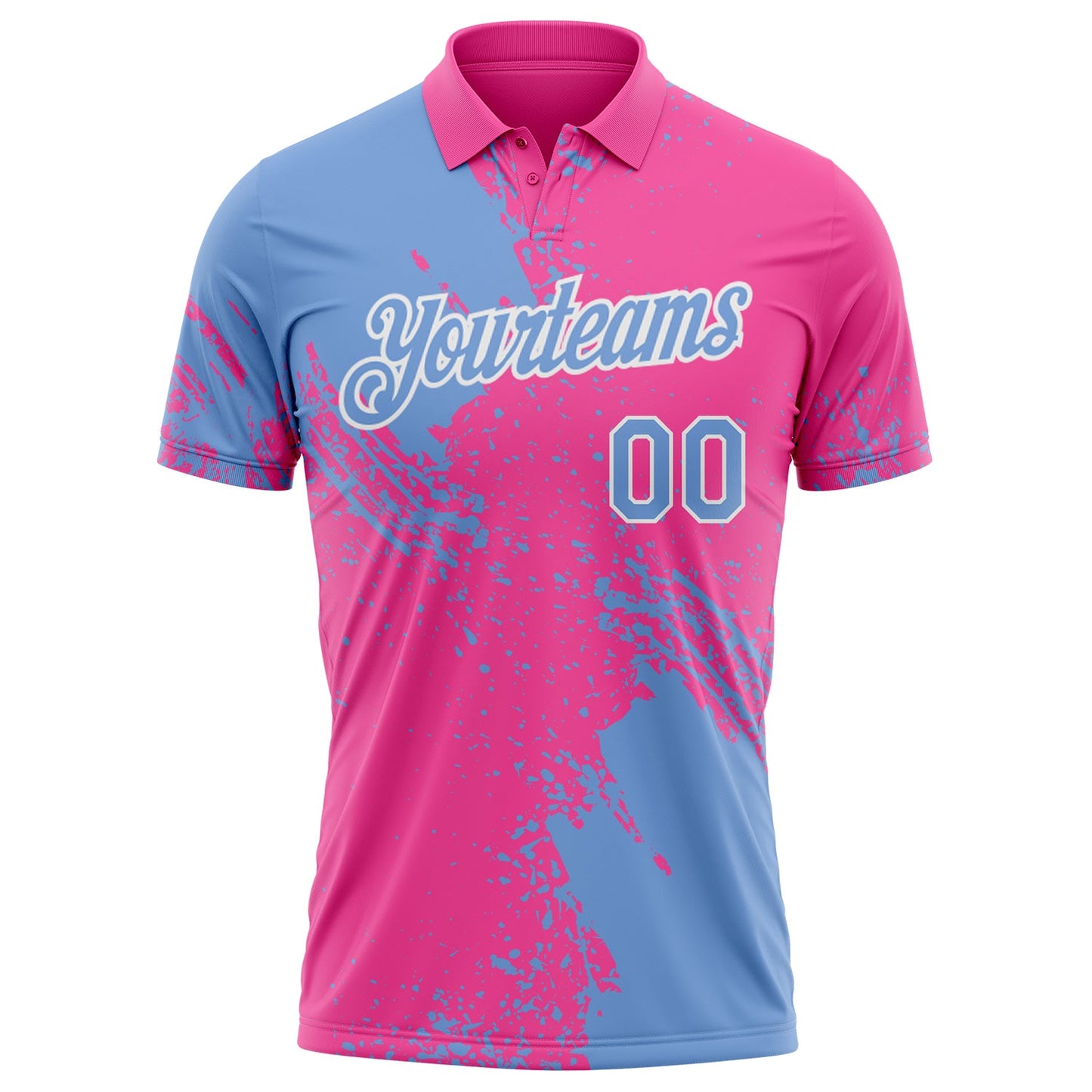 Custom Pink Light Blue-White Distressed Scratch Brush Stroke Performance Polo Shirt view 2