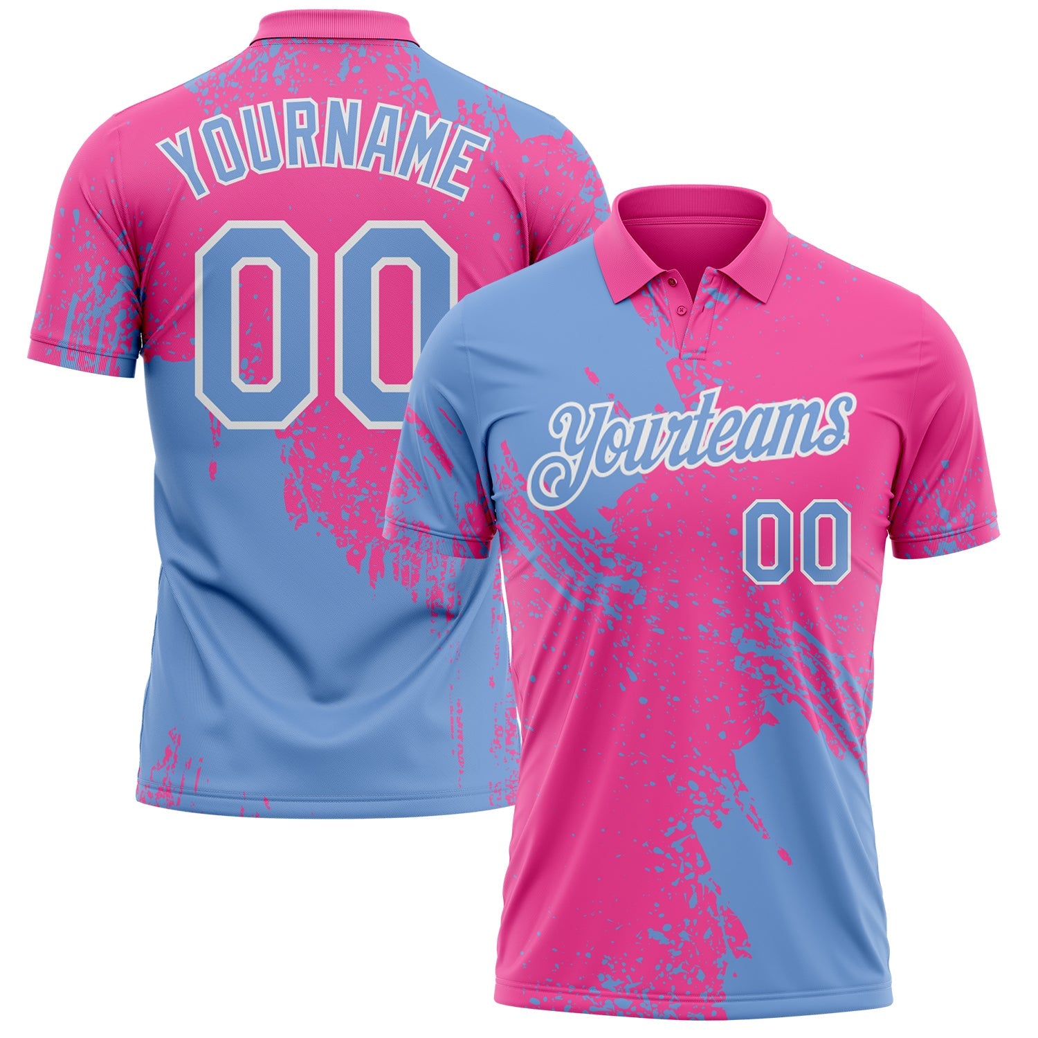 Custom Pink Light Blue-White Distressed Scratch Brush Stroke Performance Polo Shirt - Main View