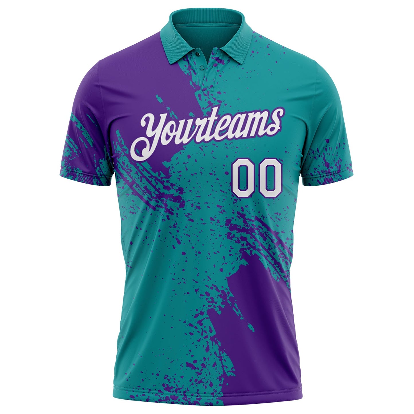 Custom Teal White-Purple Distressed Scratch Brush Stroke Performance Polo Shirt view 2