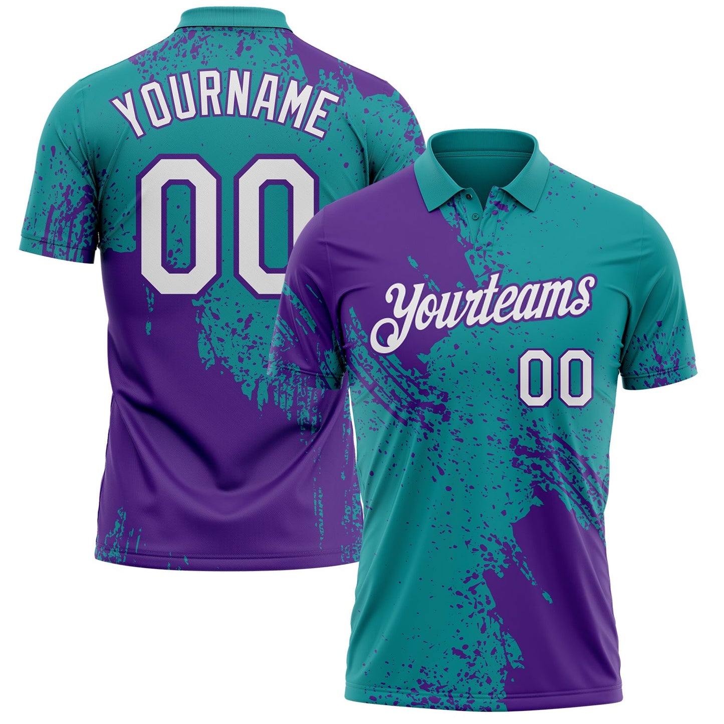Custom Teal White-Purple Distressed Scratch Brush Stroke Performance Polo Shirt - Main View