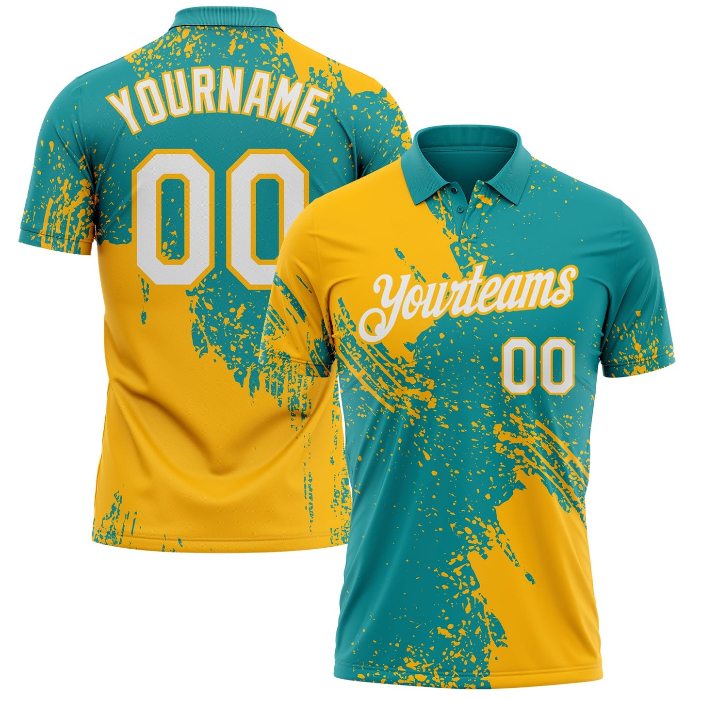Custom Teal White-Gold Distressed Scratch Brush Stroke Performance Polo Shirt - Main View