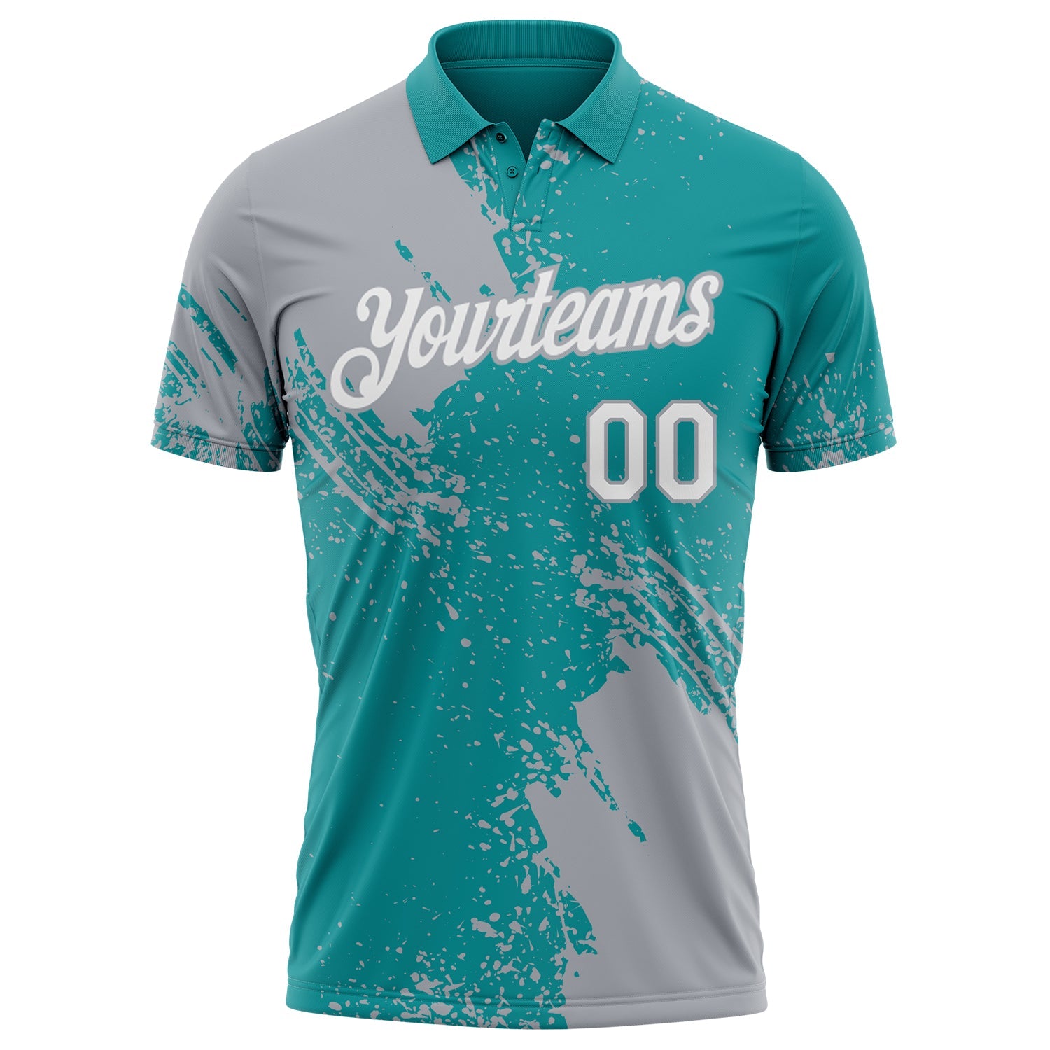 Custom Teal White-Gray Distressed Scratch Brush Stroke Performance Polo Shirt view 2