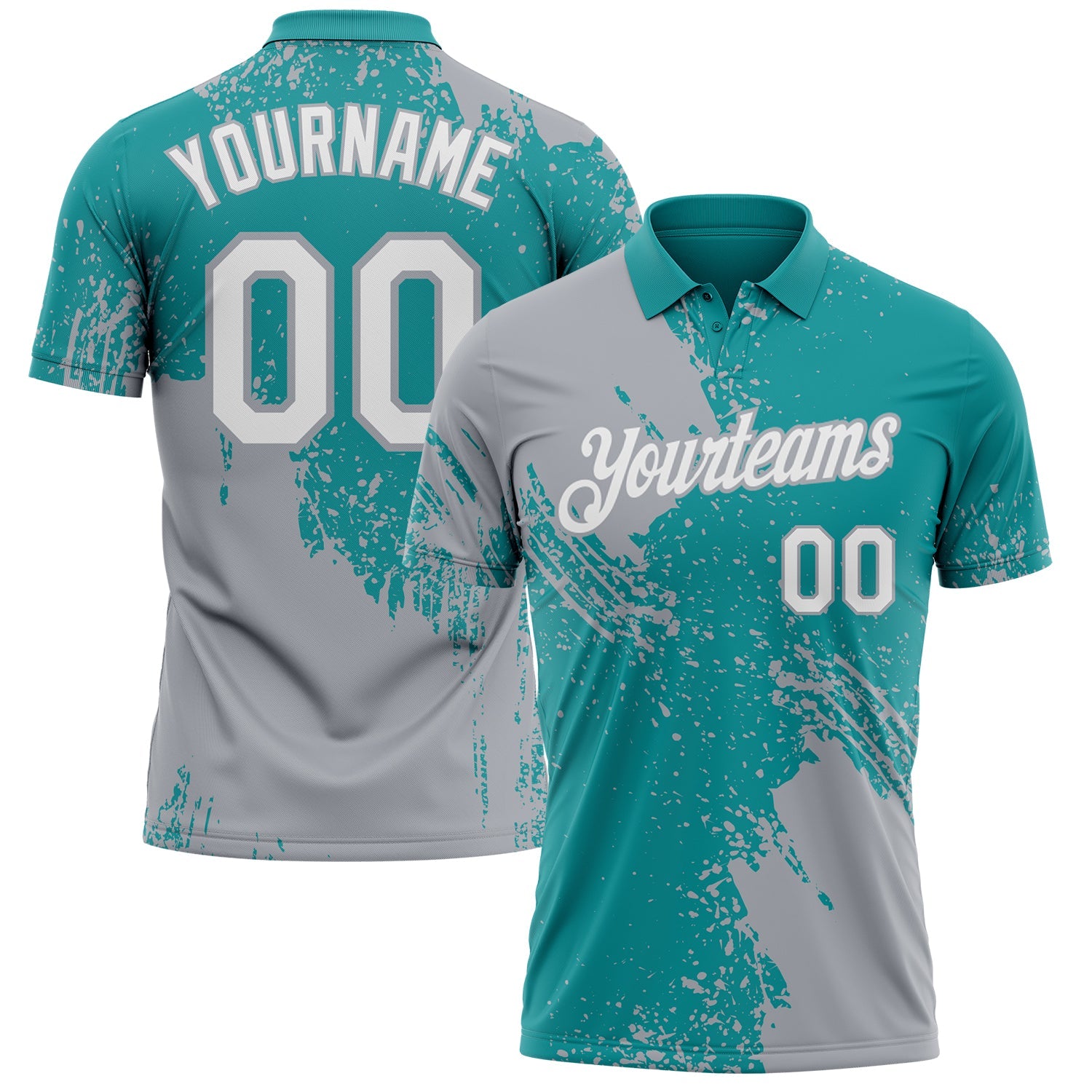 Custom Teal White-Gray Distressed Scratch Brush Stroke Performance Polo Shirt - Main View