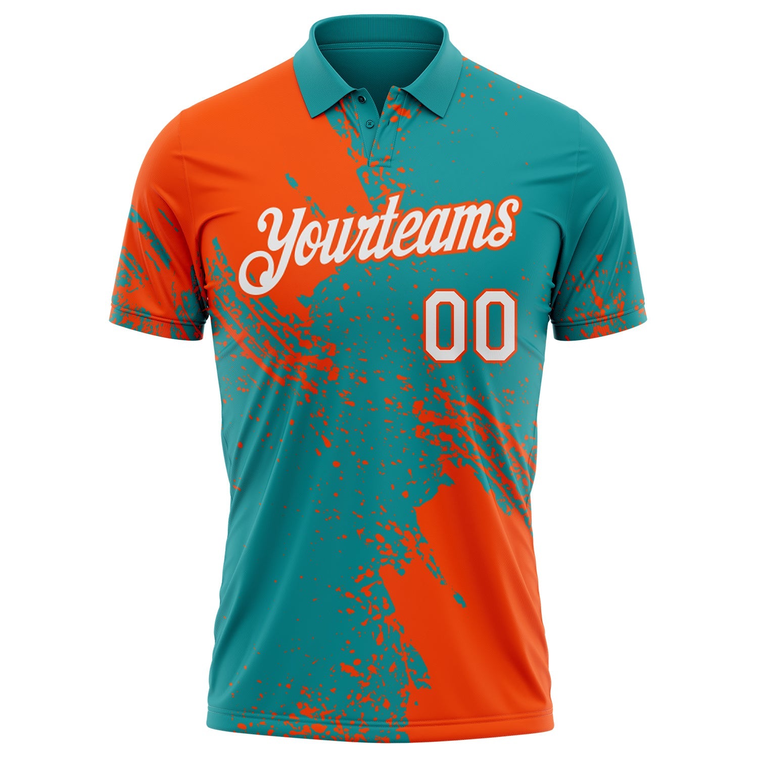 Custom Teal White-Orange Distressed Scratch Brush Stroke Performance Polo Shirt view 2
