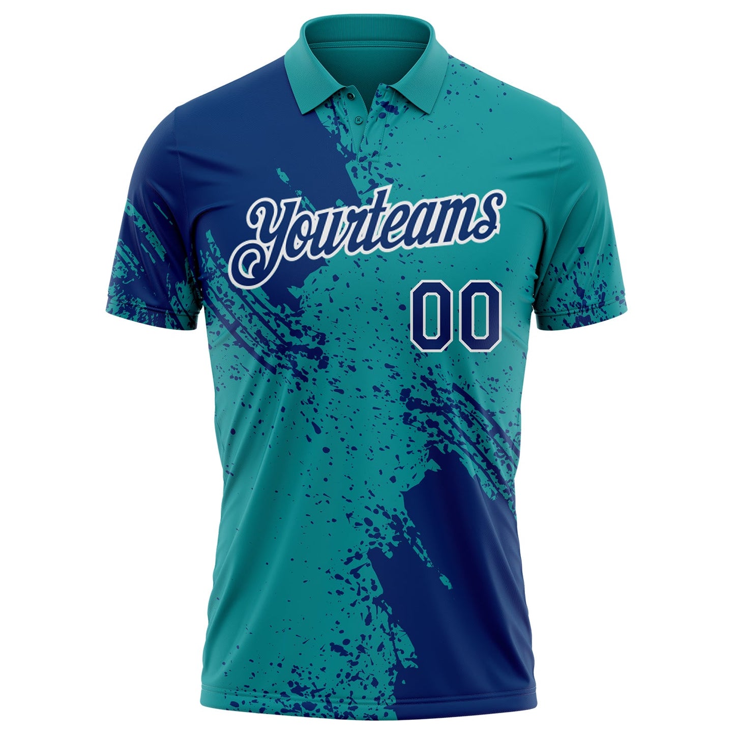 Custom Teal US Navy Blue-White Distressed Scratch Brush Stroke Performance Polo Shirt view 2