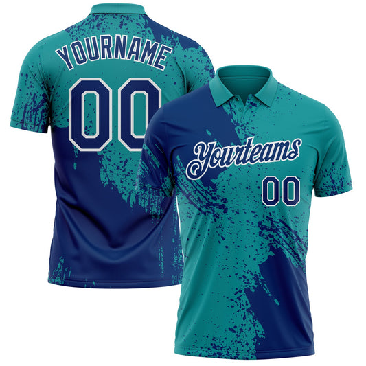 Custom Teal US Navy Blue-White Distressed Scratch Brush Stroke Performance Polo Shirt - Main View