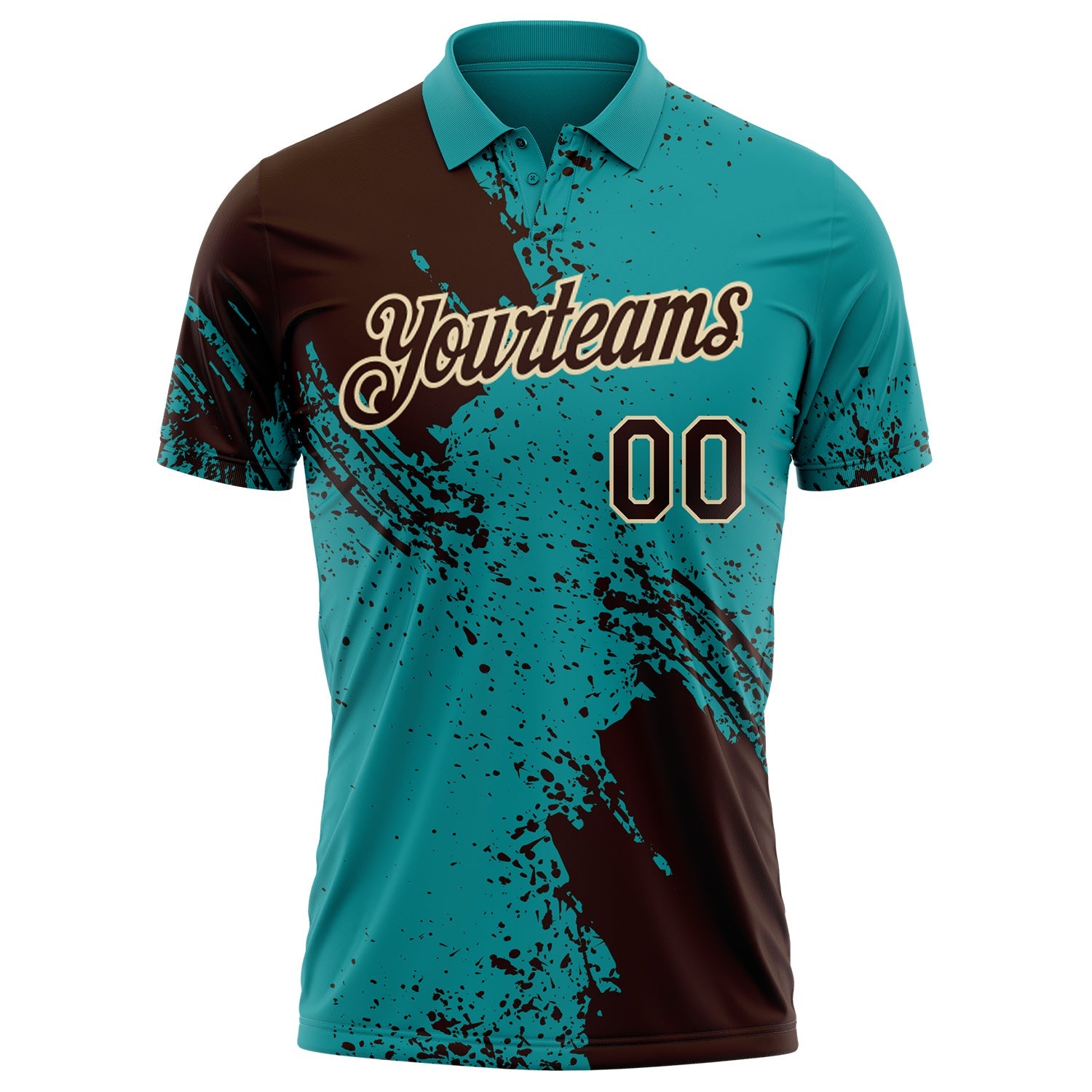 Custom Teal Brown-Cream Distressed Scratch Brush Stroke Performance Polo Shirt view 2