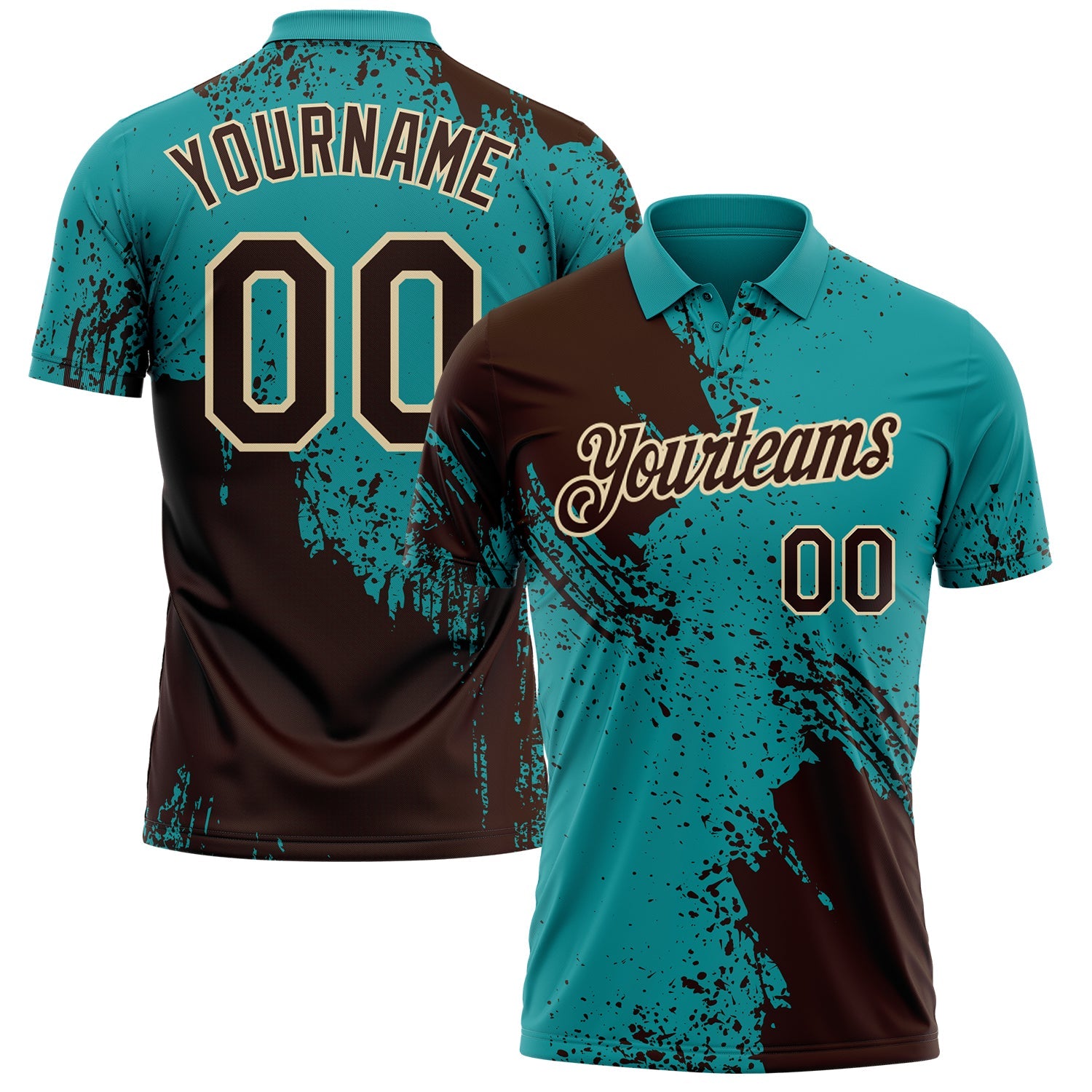 Custom Teal Brown-Cream Distressed Scratch Brush Stroke Performance Polo Shirt - Main View