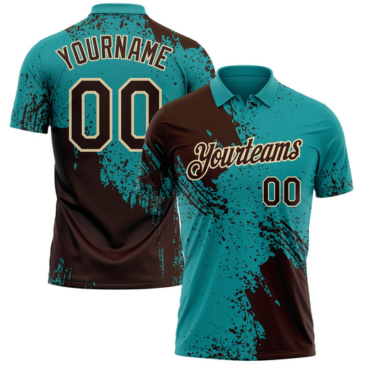 Custom Teal Brown-Cream Distressed Scratch Brush Stroke Performance Polo Shirt - Main View