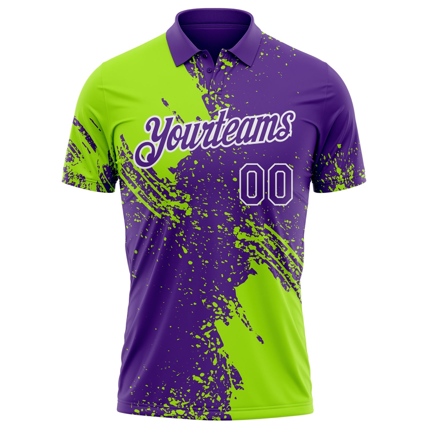 Custom Purple Neon Green-White Distressed Scratch Brush Stroke Performance Polo Shirt view 2