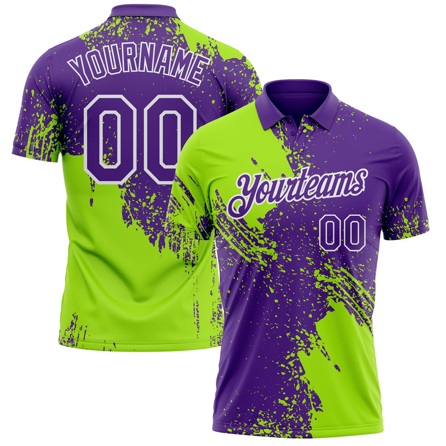 Custom Purple Neon Green-White Distressed Scratch Brush Stroke Performance Polo Shirt - Main View