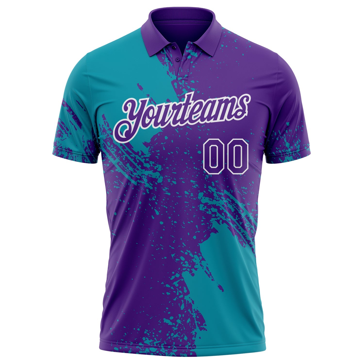 Custom Purple Teal-White Distressed Scratch Brush Stroke Performance Polo Shirt view 2