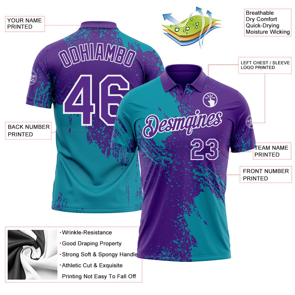 Custom Purple Teal-White Distressed Scratch Brush Stroke Performance Polo Shirt view 3