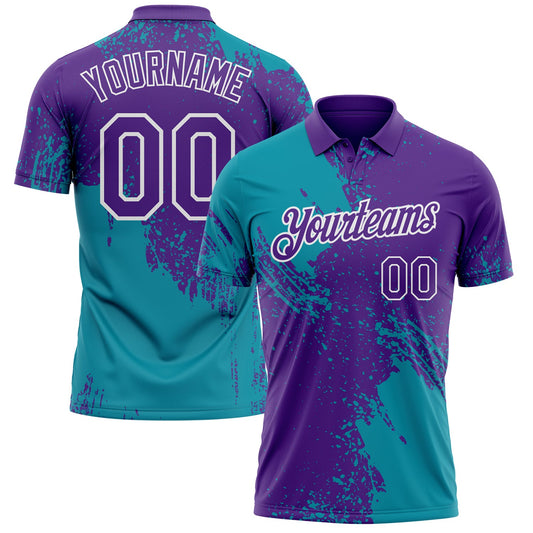 Custom Purple Teal-White Distressed Scratch Brush Stroke Performance Polo Shirt - Main View