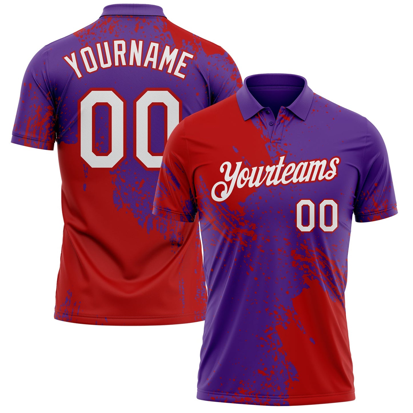 Custom Purple White-Red Distressed Scratch Brush Stroke Performance Polo Shirt - Main View