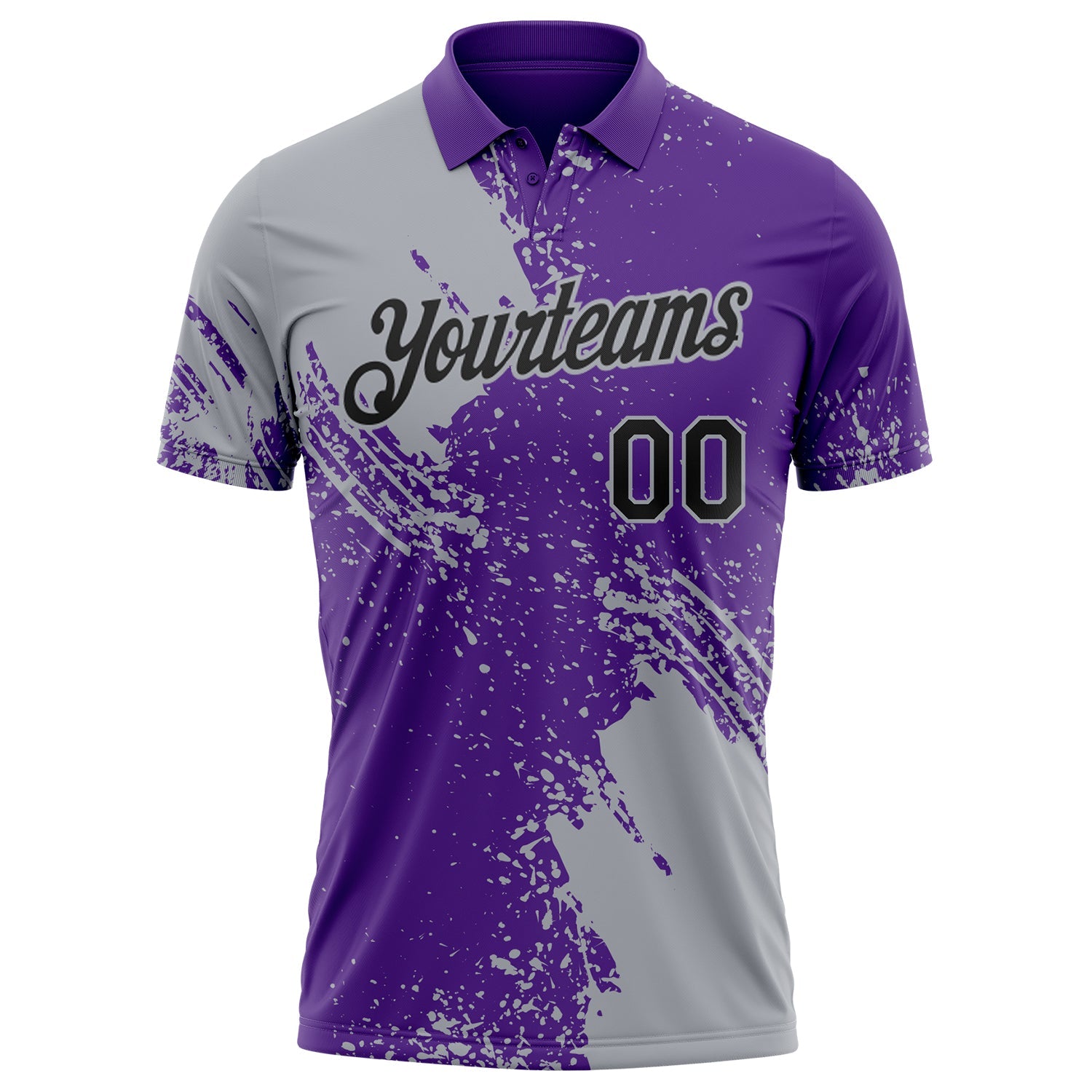 Custom Purple Black-Gray Distressed Scratch Brush Stroke Performance Polo Shirt view 2